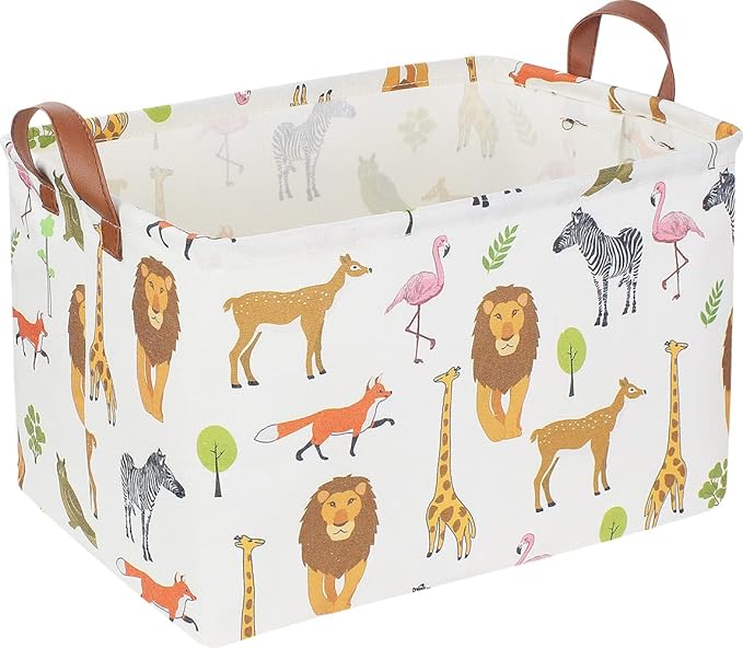 CLOCOR Rectangular Storage Basket,Collapsible Woodland Jungle Forest Printed Storage Bin,Rectangular Waterproof Gift Box with Handles,Playroom Decor(Jungle Animals)-NeatNest