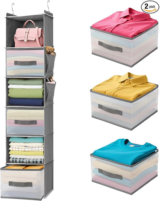 6-Tier Hanging Closet Organizer with Drawers and Side Pockets – Versatile Closet Storage for Shoes, Hats, Belts, and Purses-NeatNest