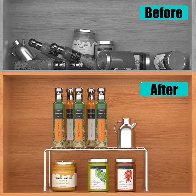 Kitchen Cabinet Shelf Organizer Set of 3, Large (15.7 x 9.4 inch) Metal Wire Pantry Storage Shelves, Dish Plate Racks for Cabinets, Freezer, Counter, Cupboard Organizers and Storage, Chrome