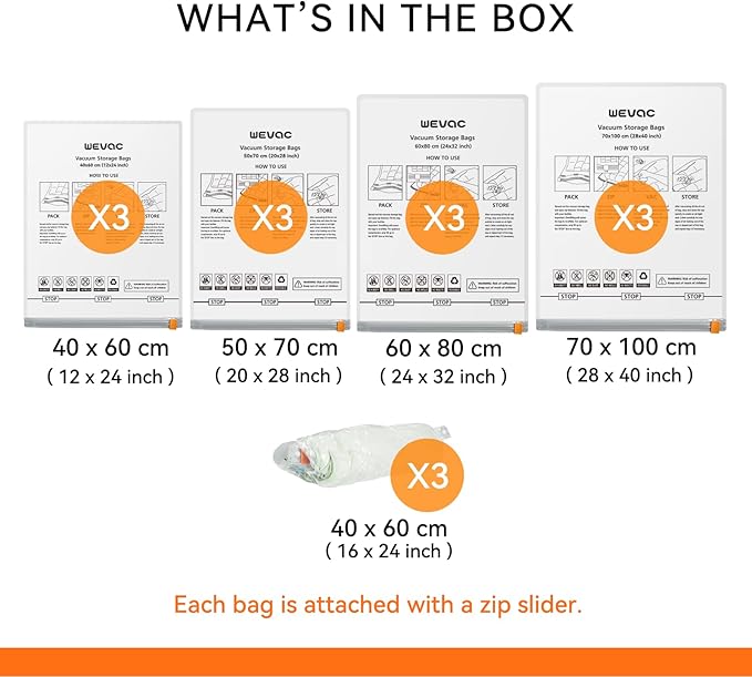 [2024 NEW] 15 Pack Vacuum Storage Bags (3 Jumbo/3 Large/3 Medium/3 Small/3 Roll) | Space Saver | Rapid Vacuum | Double Zip Seal | Clip Stopper | Ideal for Clothes, Blankets Compression and Travelling-NeatNest