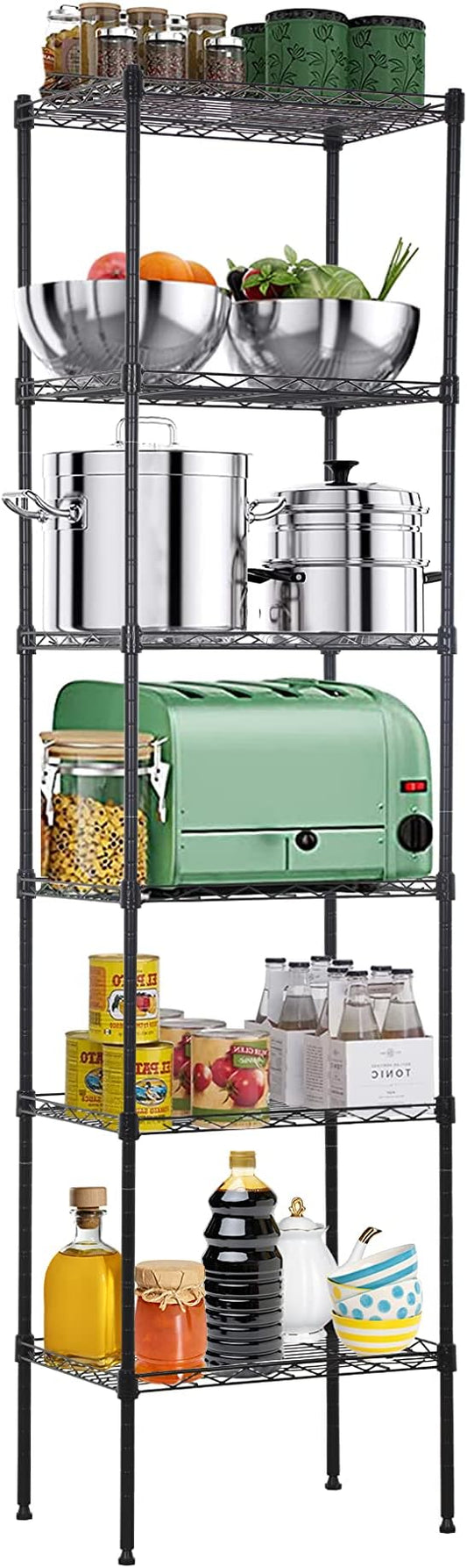 6-Tier Metal Wire Shelf Storage Rack NSF Certified, 17"L x 12"W x 63"H, Modern Style, 6 Shelves, 600 Lbs Capacity, Kitchen & Garage