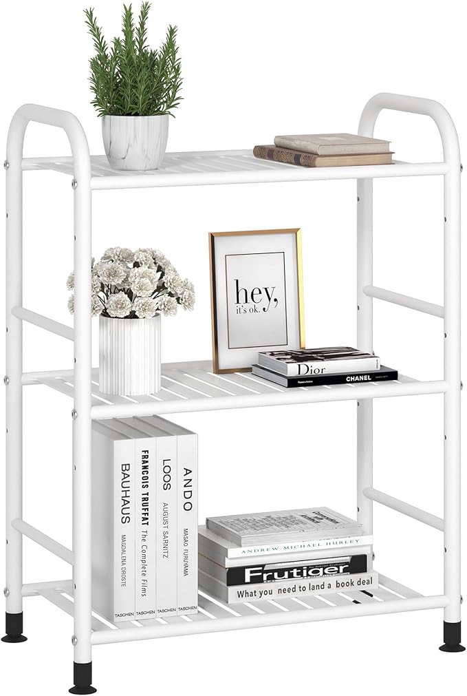 JSB 3-Tier Adjustable Shelving Unit, Heavy Duty Storage Rack Organizer Metal Corner Shelf for Kitchen Living Room Laundry Pantry Bathroom (White, 3 Tier)…-NeatNest