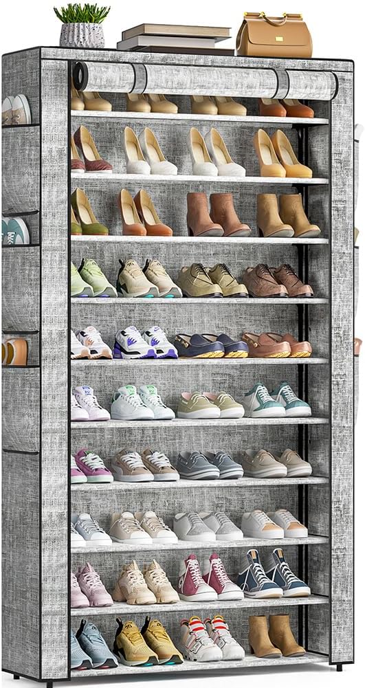 Shoe Rack 10Tier Large Capacity 50-56Pairs Beautiful Tall Shoe Shelf Free Standing Storage Cabinet Entryway Closet-NeatNest
