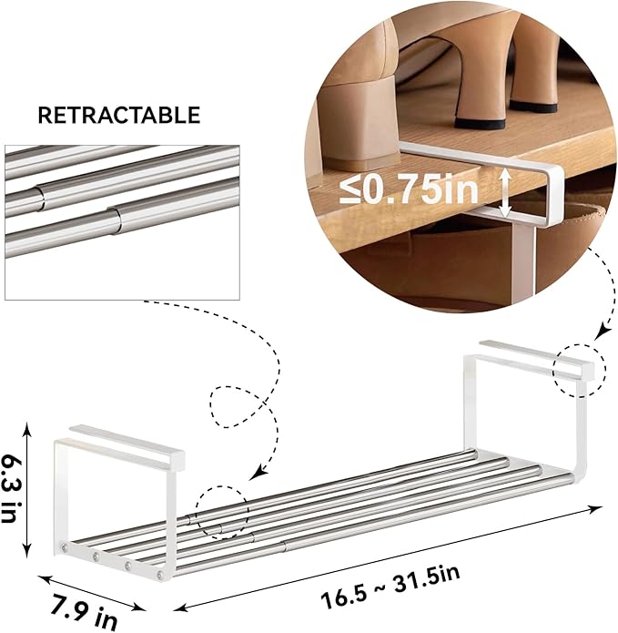 Expandable Shoe Rack Organizer - Adjustable Shoe Rack & Under Cabinet Shelf - for Shoe or Clothing Storage and Organization, Under Shelf Storage (Stainless,1Pcs)-NeatNest