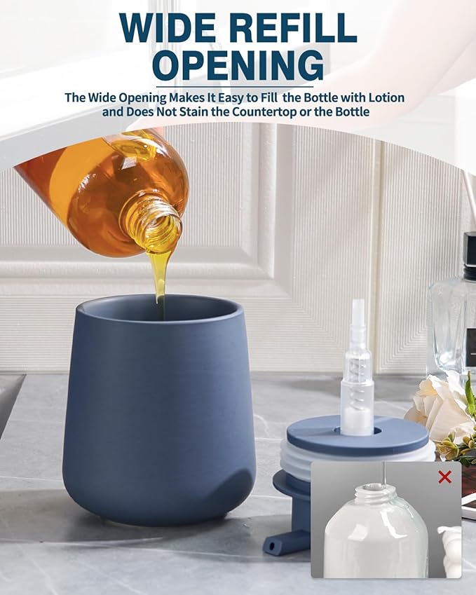 Bosilunlife Soap Dispenser Bathroom - Blue Ceramic Soap Dispenser Lotion Hand Pump Dish Soap Bottle for Kitchen 12oz Refillable Liquid Hand Wash Dispenser for Bathroom-NeatNest