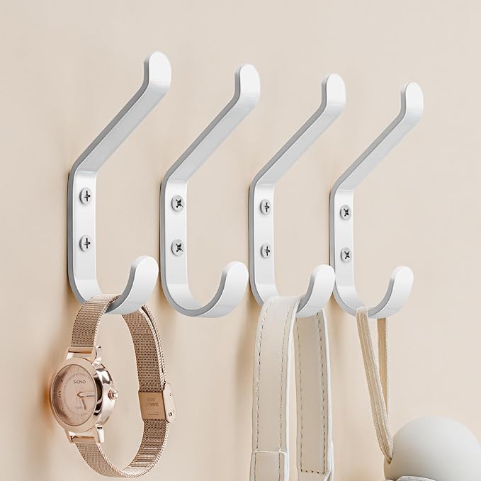10-Pack Coat Hook for Hanging, 20LB (Max), Stainless Wall Hooks for Towel, Hat, Backpack, Key, Clothes, Wall Mounted Coat Hanger for Closet, Metal, White 3.75“