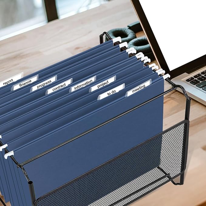 HERKKA Hanging File Folders, 30 Pack Reinforced Letter Size Hanging Folders, Designed for Bulky Files, Filing Cabinet, 1/5-Cut Adjustable Tabs (Blue)