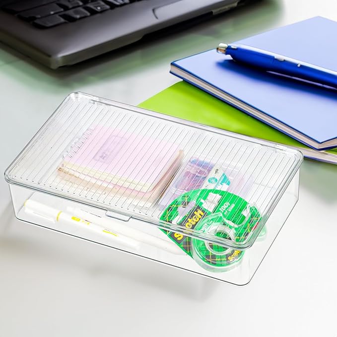 Clear Plastic Storage Bin with Lid, Organizer for Pantry, Office, Bathroom, Kitchen, Snack, Tea Bag, Coffee Container (Small)-NeatNest