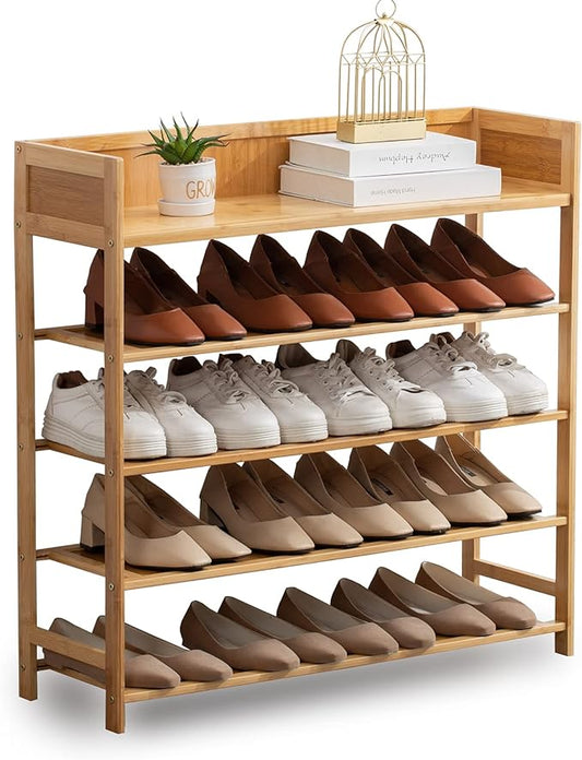 Bamboo Shoe Rack Organizer, 5 Tier Shoe Shelf Storage Organizer, for Entryway, Hallway, and Closet (Nature-31.5)-NeatNest