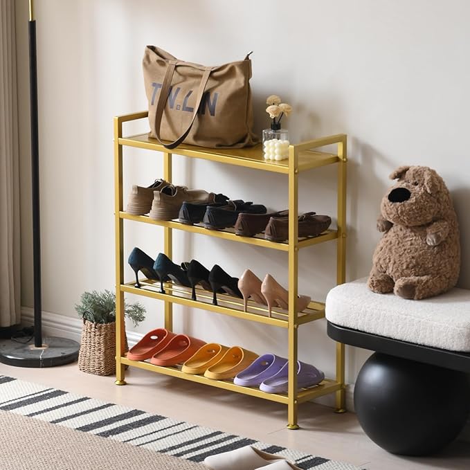 Heavy Duty 4-Tier Shoe Rack，Metal Shoe Storage Shelf for 12 Pairs of Shoes，Entryway，Easy to Assemble-NeatNest
