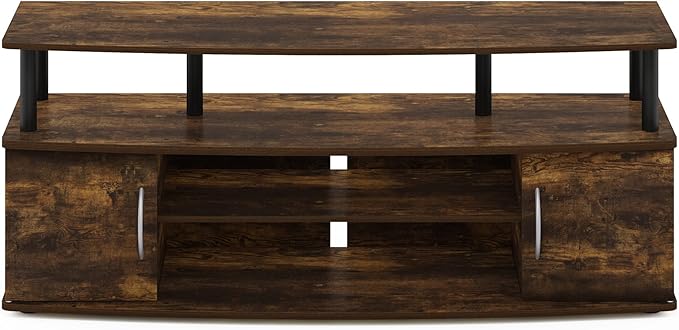 Furinno Jaya Entertainment Center Stand Unit/TV Desk for up to 55 inch, Amber Pine/Black-NeatNest