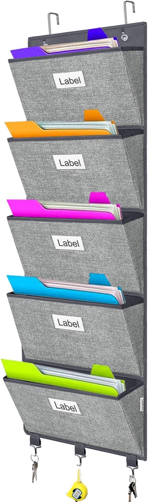 homyfort Over the Door Wall File Organizer, Hanging File Folders Organizer with 5 Large Pockets for Office and Back to School Supplies, Papers, Charts, Mails, Magazine Storage and Organization-NeatNest