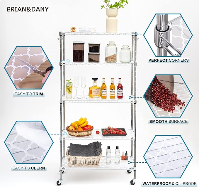 BRIAN & DANY Wire Shelf Liner 18" X 36", Heavy Duty Shelf Liners for Wire Shelving, Waterproof Protector Mats, Set of 5, Quatrefoil Grey-NeatNest