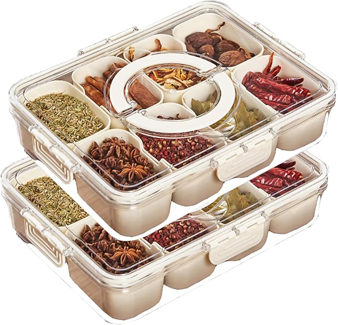 JOSUCLEN 2 Divided Serving Tray with Lid, Charcuterie Snack Box Container Portable, Fruit Storage Containers for Fridge, Travel Charcuterie Board with Lid