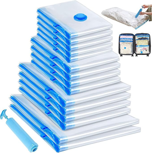 15 Pack Vacuum Storage Bags,Vacuum Seal Bags for Clothing with Hand Pump, 2 Jumbo+4 Large+4 Medium+5 Small, 80% Space Saver Bags for Clothes, Pillows, Comforters and Blankets, Home Travel Essentials-NeatNest