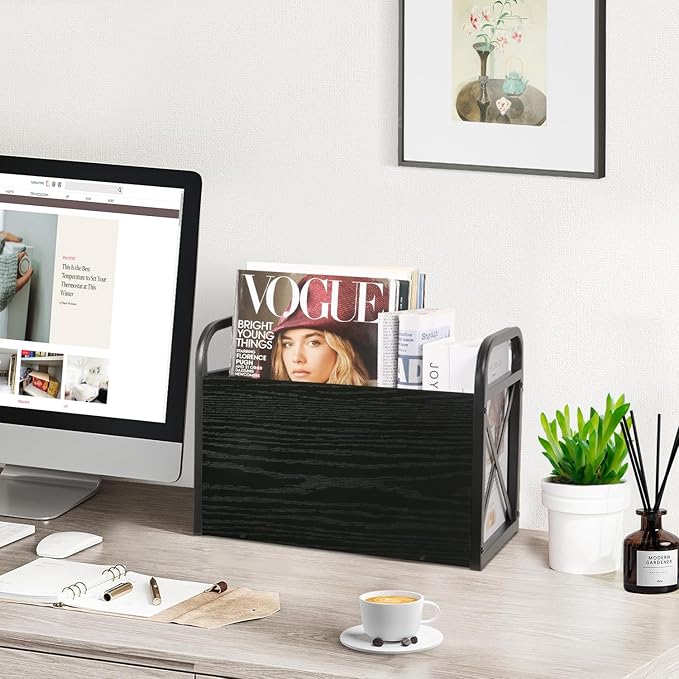 YINMIT Magazine Holder, Magazine Rack Floor, Magazine Storage Basket, Folder Organizer Bin for Books, Newspapers, Tablets (Black)-NeatNest