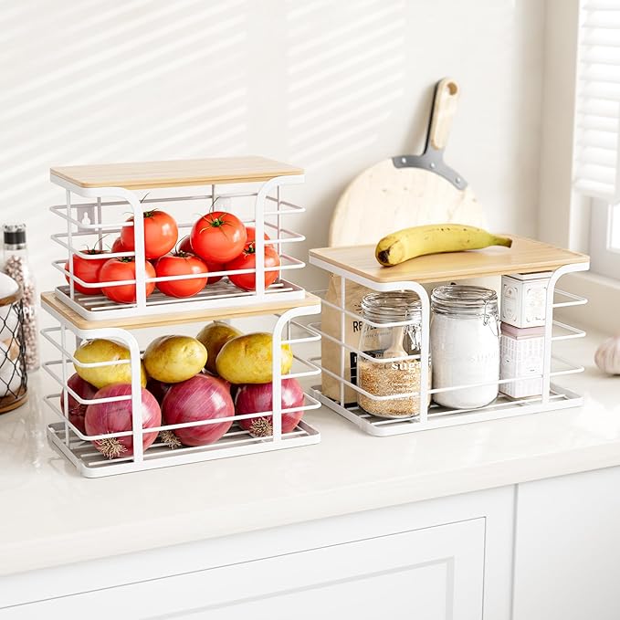 3 Pack Stackable Pantry Organizer,Stainless Steel Trash Bag Holder Dispenser,Kitchen Storage Organization for Kitchen Counter Sink,Laundry Room,Pantry, White-NeatNest