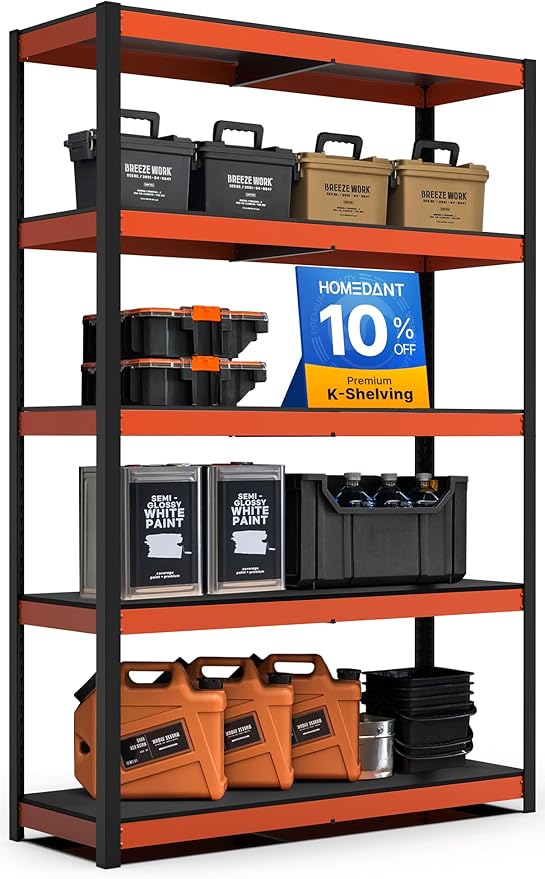 HOMEDANT House 5-Tier Orange-Black 48.1" W x 16.5" D x 71.3" H Laminated Metal Shelving Unit Adjustable Storage Utility Rack Heavy Duty Shelves Organization Shelf Kitchen Garage Pantry Closet 1Pack-NeatNest