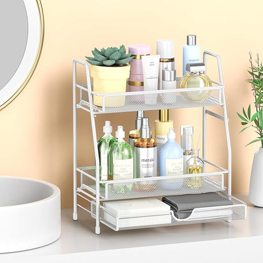 LEMIKKLE 2-Tier Bathroom Counter Organizer with Drawers, Multi-Purpose Makeup Organizer Countertop, Large Skincare Organizers, Exquisite Vanity Shelf-NeatNest