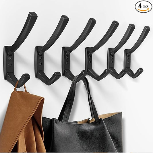 Heavy Duty Wall Hooks, 5.7 Inch Large Coat Hooks, 6 Packs Towel Hooks for Hanging in Bathroom, Bedroom, Entryway, Kitchen, etc (Black, 6 Pack)