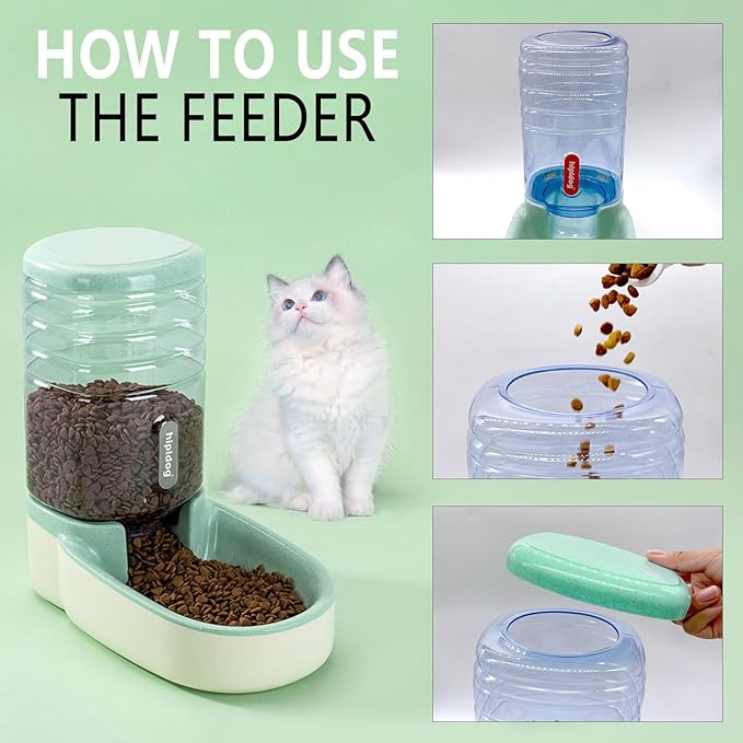 kathson Automatic Cat Feeder 1 Gallon Gravity Dog Food Dispenser Large Capacity Self Feeding Pet Food Bowl Station for Puppy Kitten Rabbit Green-NeatNest