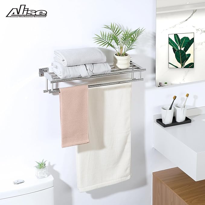 Alise Towel Rack,Towel Hanger Towel Shelf with Double Towel Bars for Bathroom Lavatory,20 Inch SUS 304 Stainless Steel Wall Mount Towel Holder,Polished Chrome