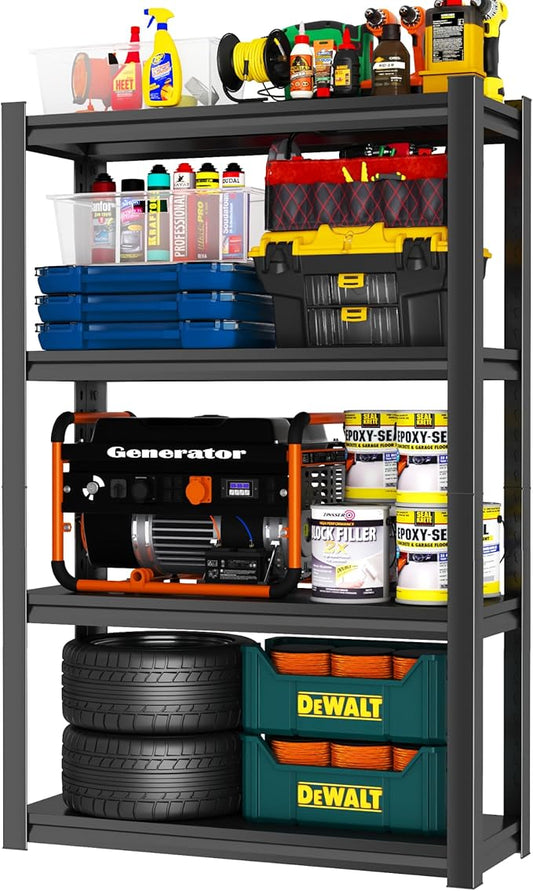 Garage Shelving Unit, Heavy Duty 4-Tier Adjustable Storage Shelf, Steel Shelving,2000 lbs Capacity, Industrial Shelves for Heavy Tools and Equipment, 59" H x 24" W x 14" D,Black-NeatNest