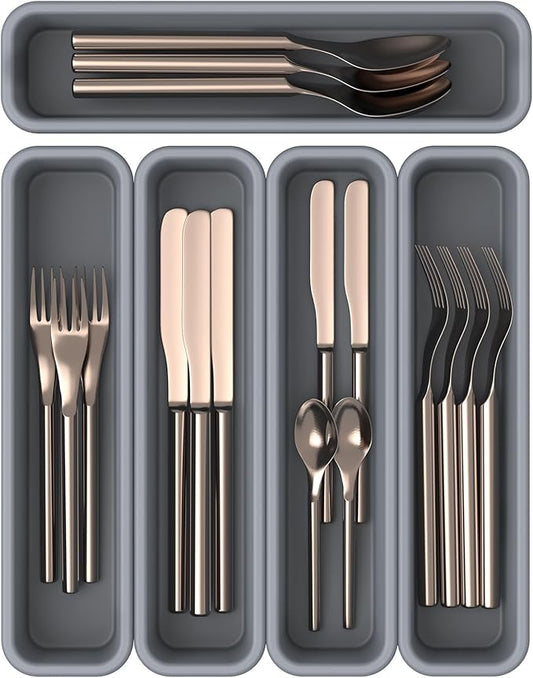 5 Pack Silicone Drawer Organizer for Kitchen, DIY Free Combination Silverware Organizer, Utensil Drawer Organizer, Moisture-proof and Heat-resistant up to 200°C, Anti-slip and Environmentally (Grey)-NeatNest