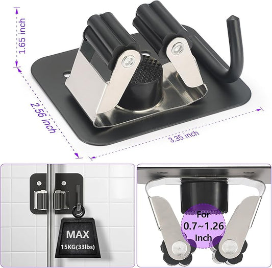 Broom Holder Wall Mount Screw Drilling, Sturdy Heavy Duty Stainless Steel Mop Gripper Rack Perforated, Perfect for Laundry Room Organizer, Fit with Laundry Kitchen Garage Garden Storage System-NeatNest