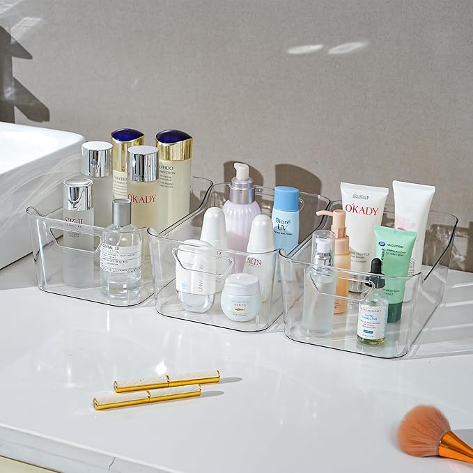 Clear Plastic Storage Bins,12 Pack Pantry Organizers and Storage, Clear Pantry Organizer Bins, Plastic Containers with Handle for Kitchen,Freezer,Cabinet,Closet,Bathroom Under Sink Storage-NeatNest