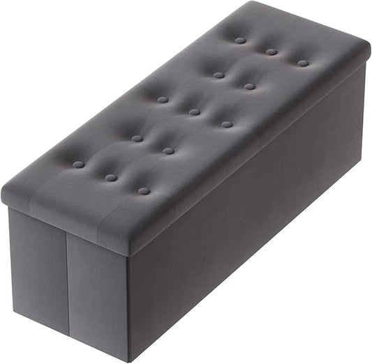 PRANDOM Jumbo Ottoman with Storage [1-Pack] Velvet Folding Small Square Foot Stool with Lid for Living Room Bedroom Coffee Table Dorm Dark Grey 43x15x15 inches-NeatNest