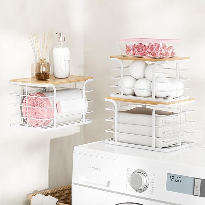 3 Pack Stackable Pantry Organizer,Stainless Steel Trash Bag Holder Dispenser,Kitchen Storage Organization for Kitchen Counter Sink,Laundry Room,Pantry, White-NeatNest