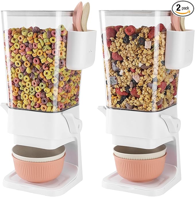 Cereal Dispenser Countertop 2 Pack with Bowls Spoons Cutlery Box,5.5 QT Dry Food Dispenser Snack Organizer Containers Storage with Lids for Pantry Kitchen Organization Oatmeal Nut Granola Candy-NeatNest