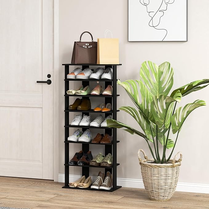 Tangkula 8-Tier Vertical Shoe Rack, Space-Saving Corner Shoe Organizer for 14 Pairs, Narrow Shoe Storage for Entryway, Front Door, or Closet-NeatNest