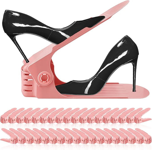 Shoe Slots Organizer 36 Pack - Shoe Organizer Space Saver 50%,Adjustable Thickening Shoe Stackers for a pair of Shoes,Shoe Storage Shoe Rack Holder for closet organization,organizador de zapatos,Pink-NeatNest