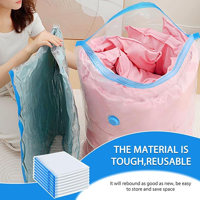 8 Pack Large Vacuum Storage Bags, Vacuum Seal Bags for Clothing with Hand Pump, 80% Space Saver Bags for Clothes, Pillows, Comforters and Blankets, Home Travel Essentials-NeatNest