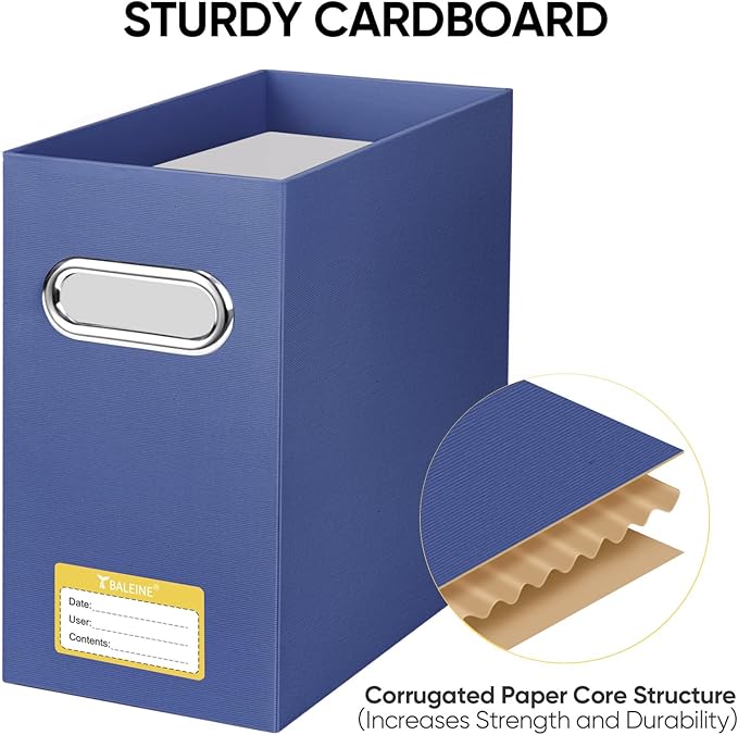 BALEINE File Organizer Box, Cardboard File Folder Organizer with Handle for Letter Size, Portable Collapsible Hanging Filing Box for Home Office Document Storage (4 Pack, Navy)-NeatNest