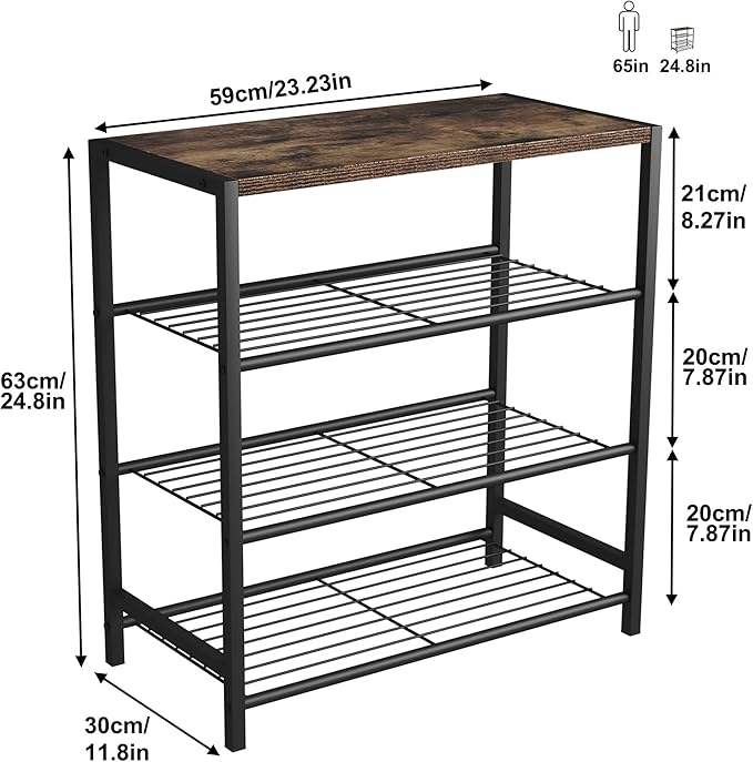 HOMEFORT 4-Tier Shoe Rack Organizer, Shoe Tower for Closet, Shoe Storage Shelf with MDF Top Board, Each Tier Fits 3 Pairs of Shoes, Entryway Shoes Organizer with Sturdy Metal Shelves, Rustic Brown-NeatNest