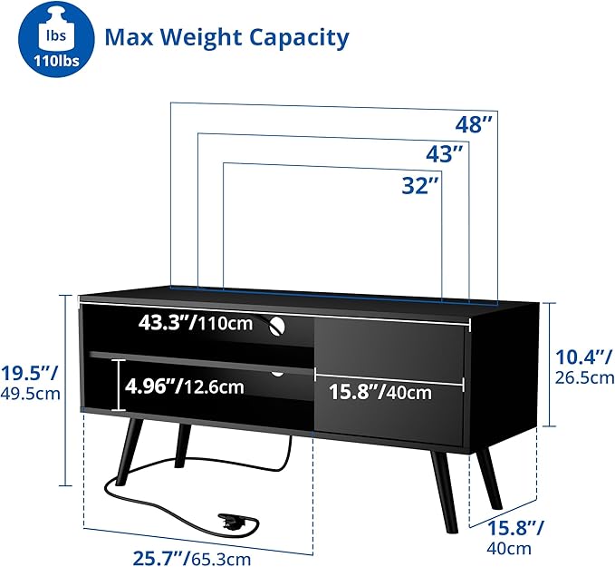 Cozy Castle TV Stand for 48 Inch TV, Mid Century Modern Entertainment Center with Storage Cabinet, TV Media Console for Living Room, Bedroom, Black-NeatNest