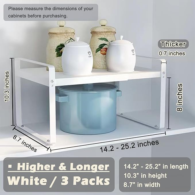 3 Pack Expandable Cabinet Shelf Organizer Kitchen Shelf Riser Stackable Pantry Shelves Kitchen Organizers and Storage Metal Spice Rack Countertop Organizer Cupboard Adjustable Shelfs Desk Rack Shelf-NeatNest