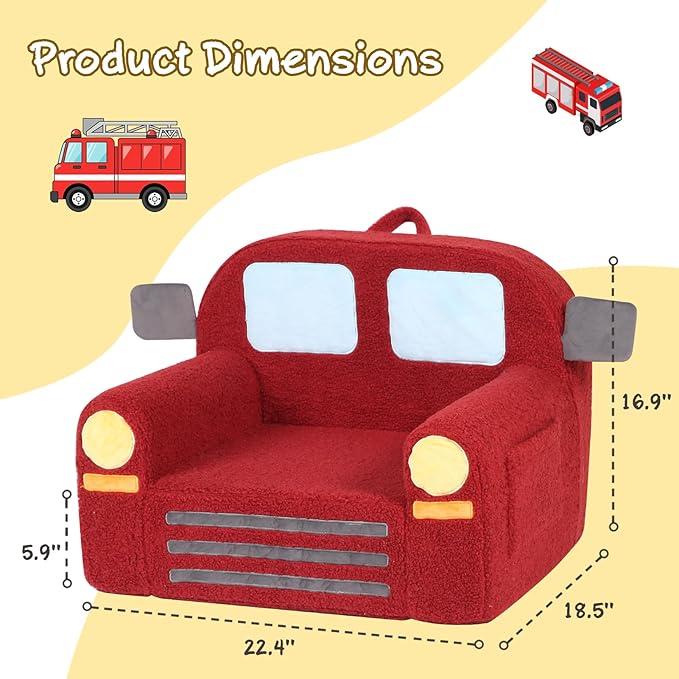 Comfy Toddler Chair, Kids Fire Engine Couch for Boys, Fire Truck-NeatNest