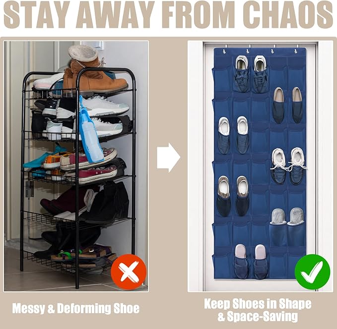 Over The Door Shoe Organizers 35 Mesh Pockets Hanging Shoe Organizer Shoe Rack For Door Closet Entryway Bedroom Bathroom Pantry - Shoe Holder Hanger For Sneakers, Women High Heeled Shoes Blue-NeatNest