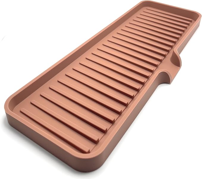 Happitasa Silicone Soap Dish Tray and Sponge Holder with Drain Chute | Bathroom and Kitchen Sink Organizer Caddy (Mocha, 12"x4", 7.4 Ounces)-NeatNest