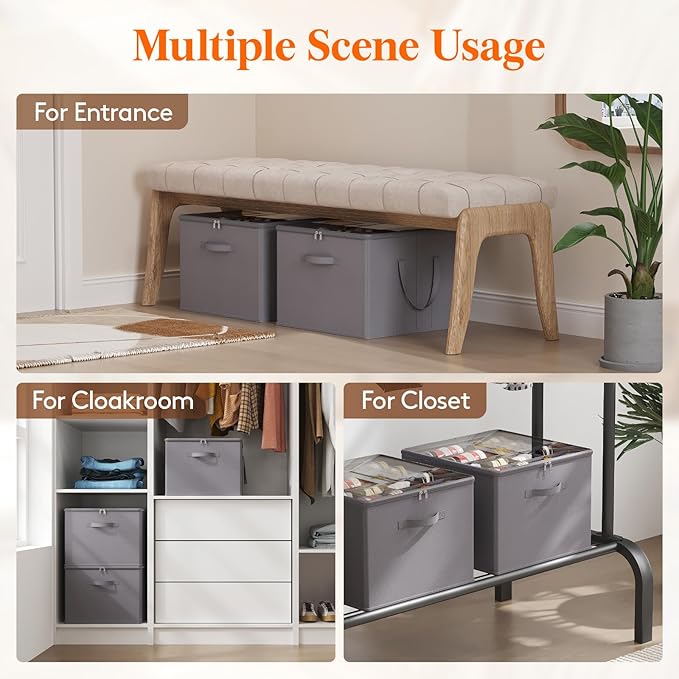 Lifewit Shoe Storage Organizer for Closet, Fits 12-16 Pairs, Large Shoe Box Storage Containers with Clear Cover and Reinforced Handles, Foldable Storage Bins Fit for Boots Heels Sneakers, 1 Pack Gray-NeatNest