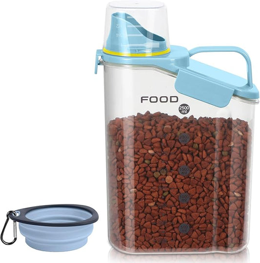 3-5Lbs Small Cat and Dog Food Storage Containers BPA Free, Airtight Pet Food Storage Containers with Large Pour Spout/1 Measuring Cup/ 3 Safety Locks and double-layer silicone strip（Bright Blue 1Pack）-NeatNest