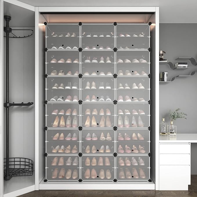 ROJASOP Portable Shoe Rack Organizer, 72 Pairs Covered Shoe Rack Shoe Organizer for Closet Entryway 12-Tier Shoe Storage Cabinet Space Saver Closed Shoe Organizer Cabinet with Doors-NeatNest