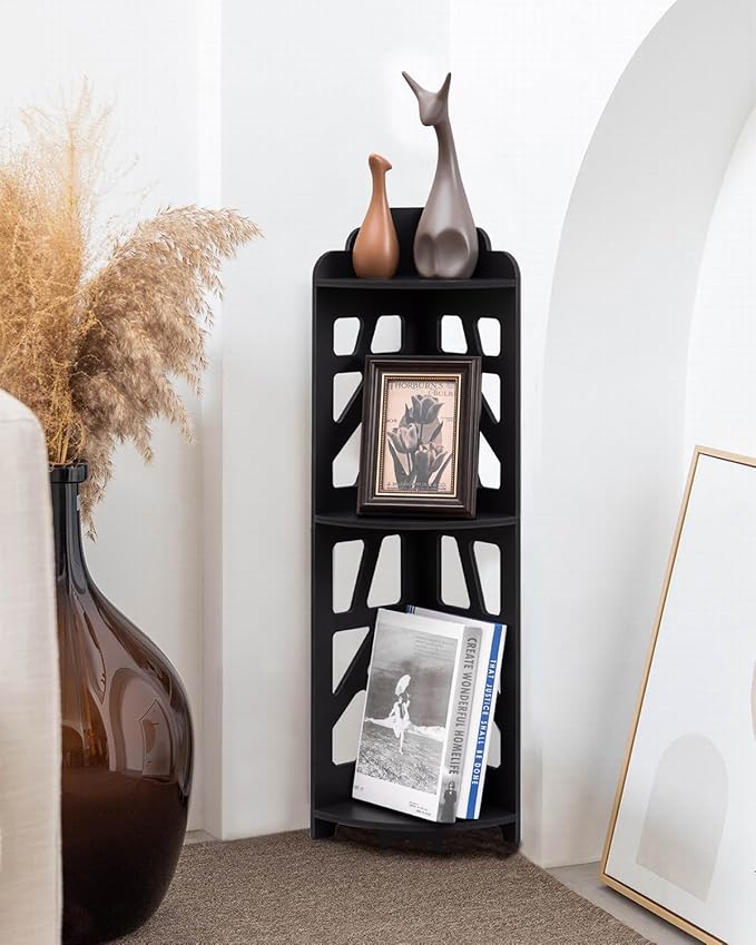 Corner Shelves,Corner Shelf Stand Waterproof Great for Bathroom Storage Tight Space,Small Shelf Stand Fit for Toilet Paper Holder Storage, Corner Tables for Small Space,Black-NeatNest