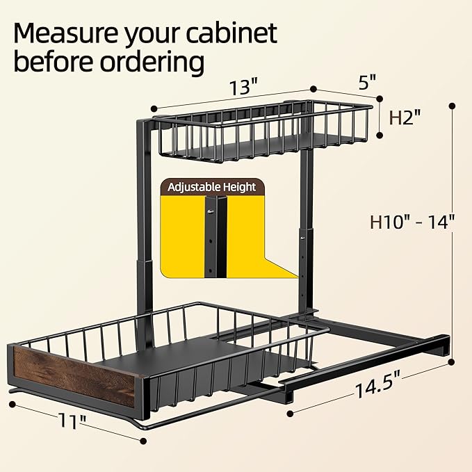 Delamu 2 Pack Under Sink Organizer and Storage, Height Adjustable Under Kitchen Sink Organizer, 2 Tier Pull Out Under Cabinet Organizer, Black Under Counter Storage for Kitchen Bathroom-NeatNest