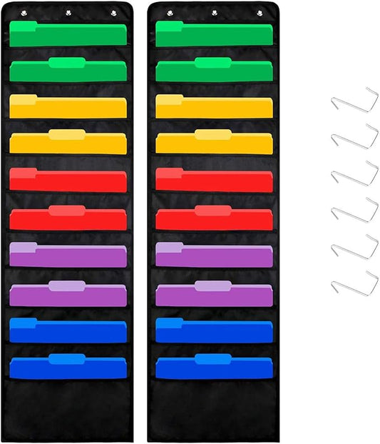 ABC life Hanging Wall File Organizer, 2 Packs, 10 Pocket Office, Home, Classroom, 6 Removable Poly Hanging File Folders, Wall Folder Organizer, Back to School Supplies