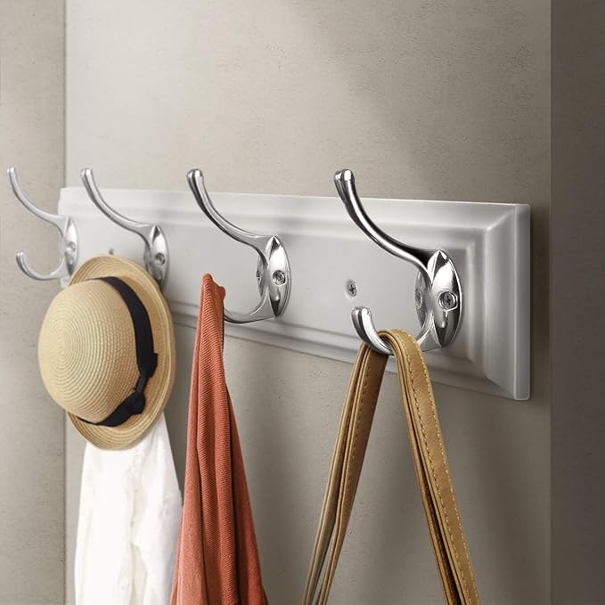 Coat Rack Wall Mounted White, 17" Wooden Modern Wall Coat Hanger with 4 Hooks, Heavy Duty Zinc Alloy Wall Hook Rack for Hanging Coats, Keys, Bags, Great Touch for Bedroom Bathroom Kitchen-NeatNest